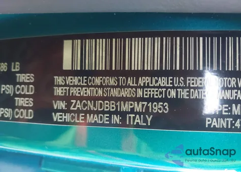 2021 Jeep Renegade 80Th Anniversary 4X4 z USA, uszkodzony, nr VIN ZACNJDBB1MPM71953